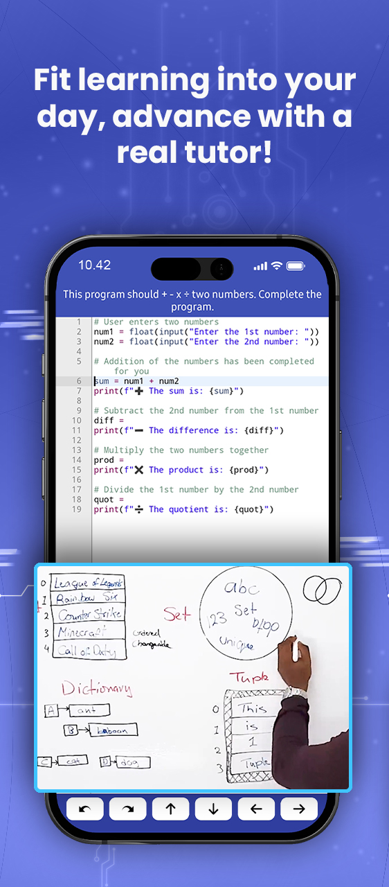 Code editor with a whiteboard lesson