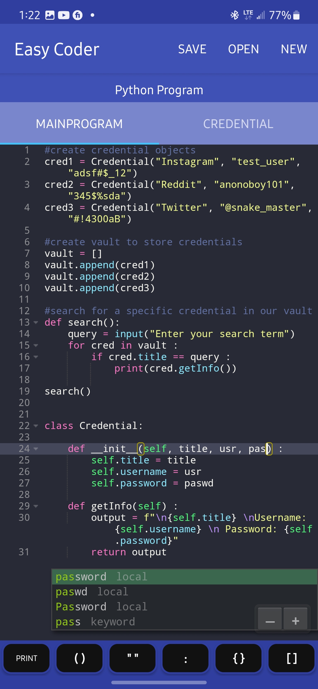 In-app Python editor