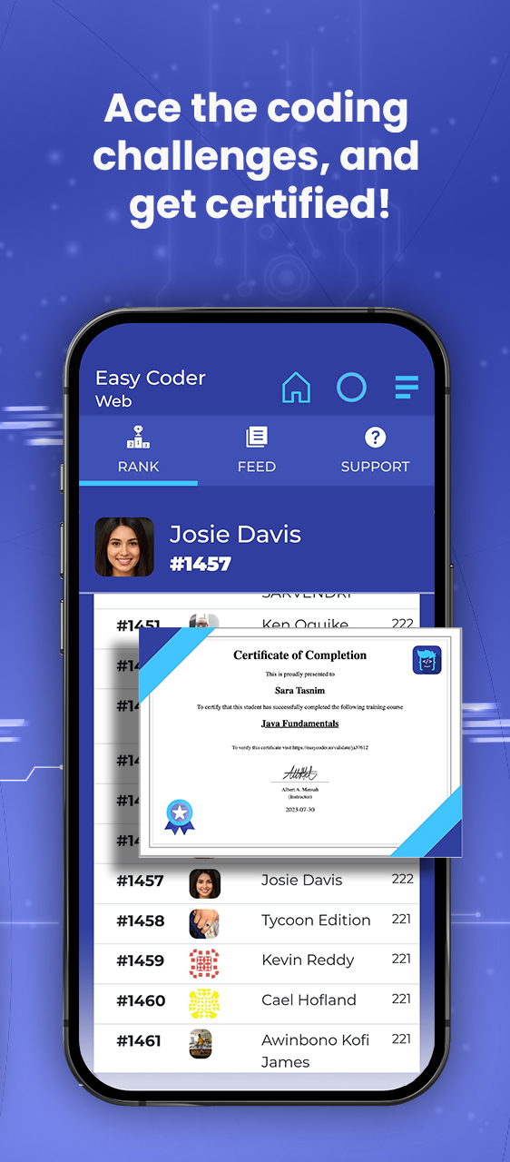 Course certificate and leaderboard